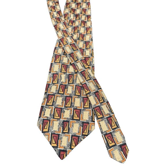 Robert Talbott Tie Men’s 100% Silk Red Orange Gold Luxury Designer Geometric GUC - Picture 10 of 14